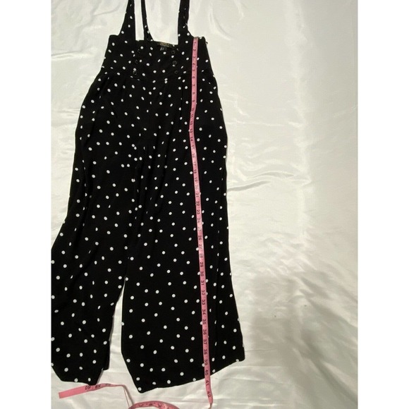 Forever 21 Black Polka Dot Dressy Wide Leg Romper Medium Button Suspenders - Picture 11 of 14